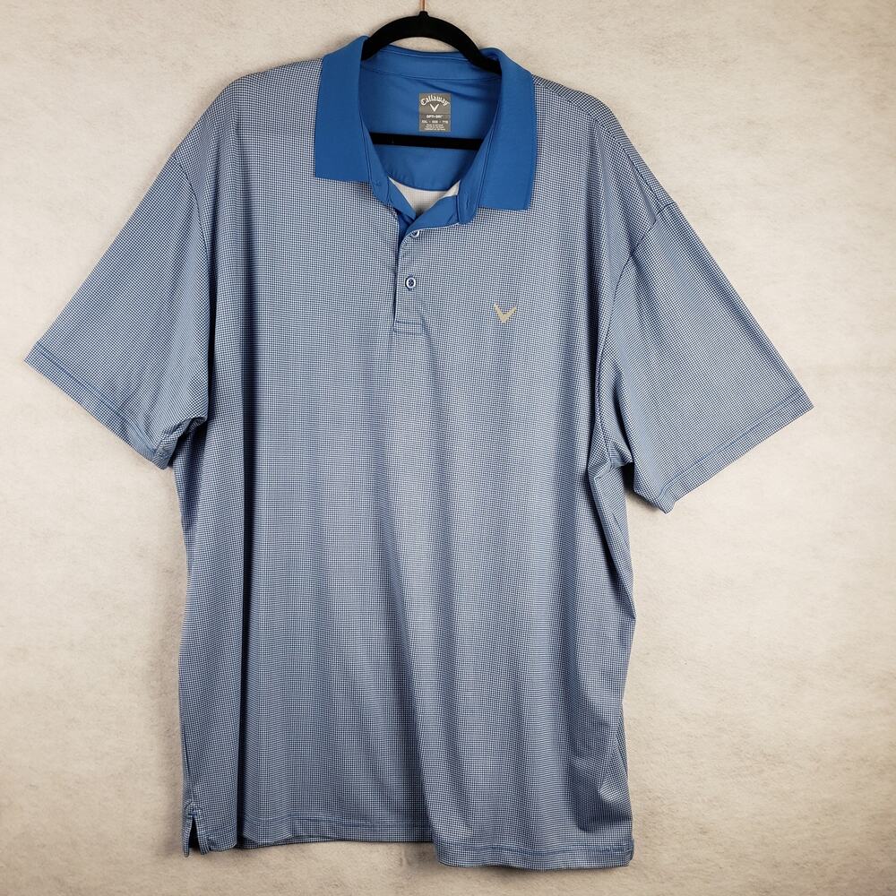 Callaway Men's XXL Opti-Dry‎ Golf Polo Light Blue White Gingham Checker Preppy